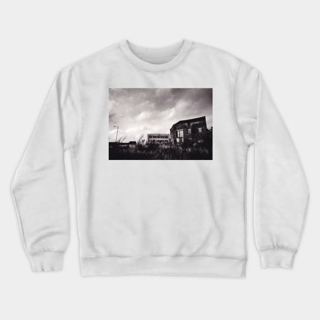 Waste ground and derelict building in Burslem, Stoke on Trent, UK - 1996 Crewneck Sweatshirt by richflintphoto